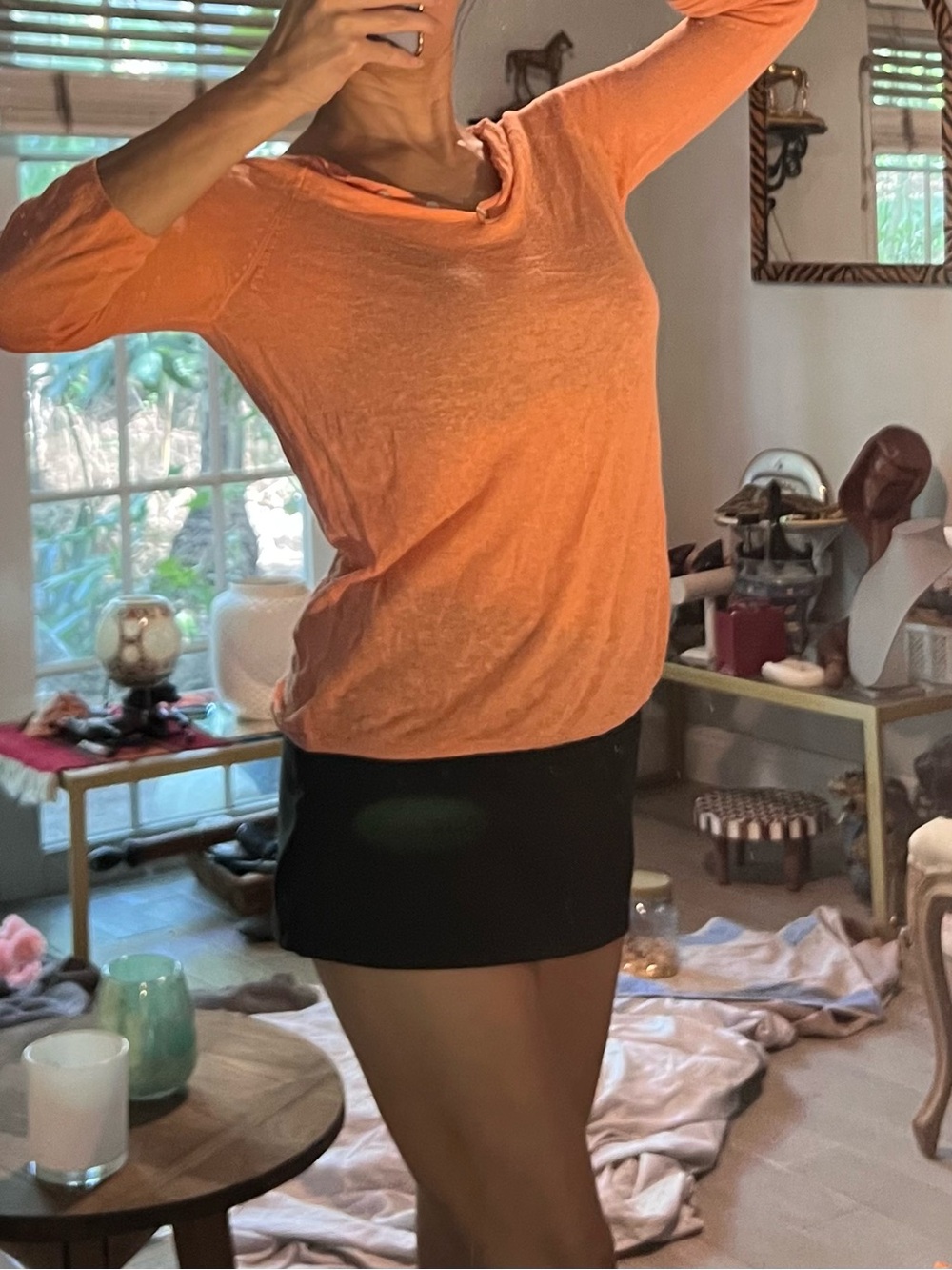 Women’s Coral semi sheer henley style light sweater- Stretch Fit see pic #3